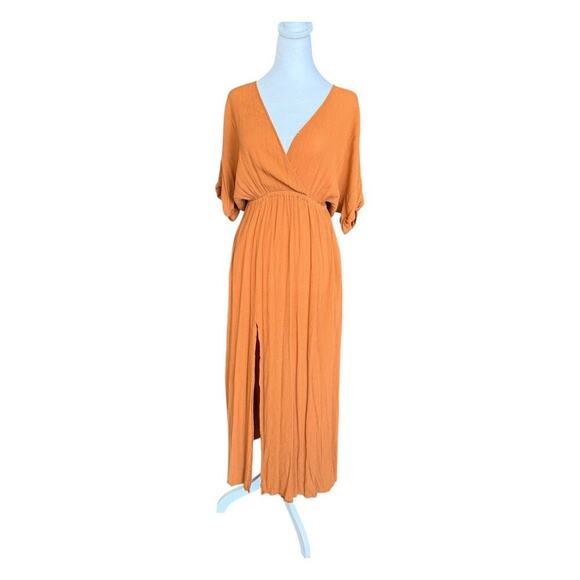 L'AGENCE Gathered Maxi Dress Surplice Neckline Dolman Sleeve Side Slit Medium - Picture 2 of 16
